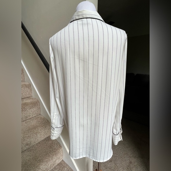 Paraphrase Black and White Striped Button Down Shirt Blouse - Picture 2 of 6